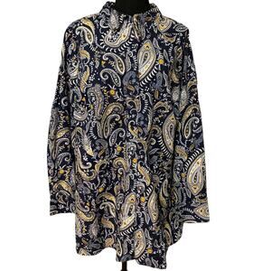 Jessica London Womens Collared Long Sleeve Paisley Multicolor Blouse Top Sz 24W